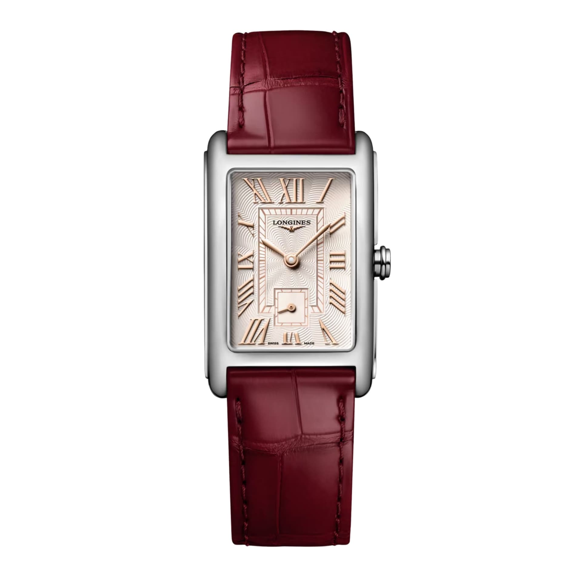 Longines Montre Longines DolceVita quartz cadran rose ivoire bracelet cuir alligator 23,30 x 37 mm
