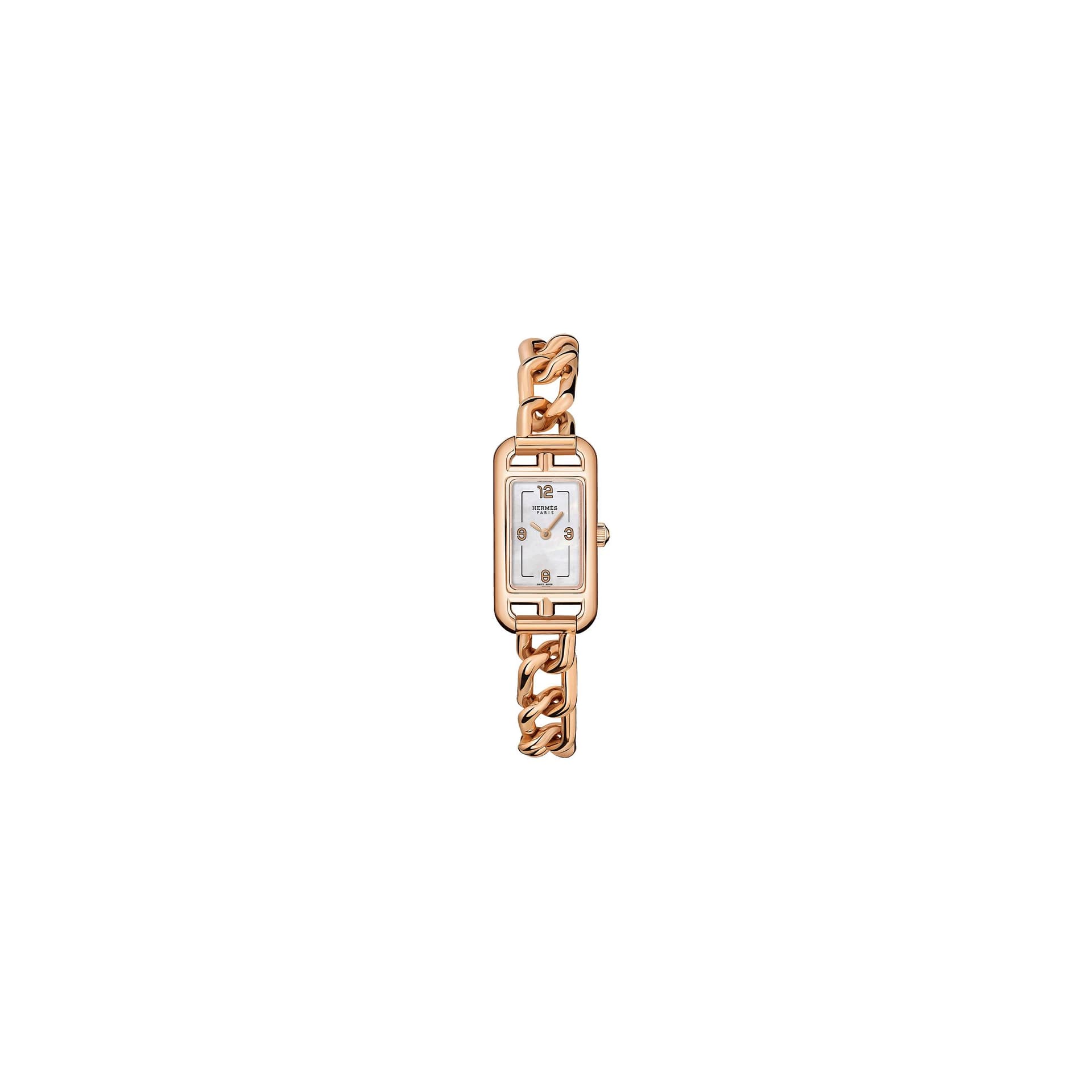 Hermès Montre HERMÈS Nantucket Petit Modèle Or Rose quartz cadran nacre blanche bracelet or rose 29 mm