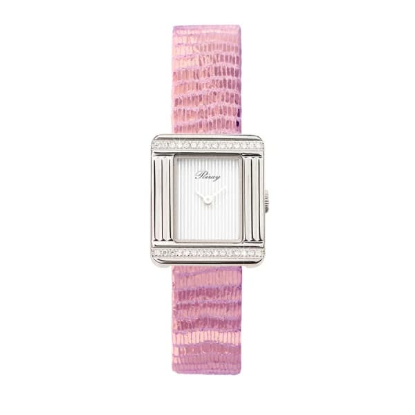 Poiray Montre Poiray Ma Première Mini Acier Serti Diamants Bracelet Chèvre Rose