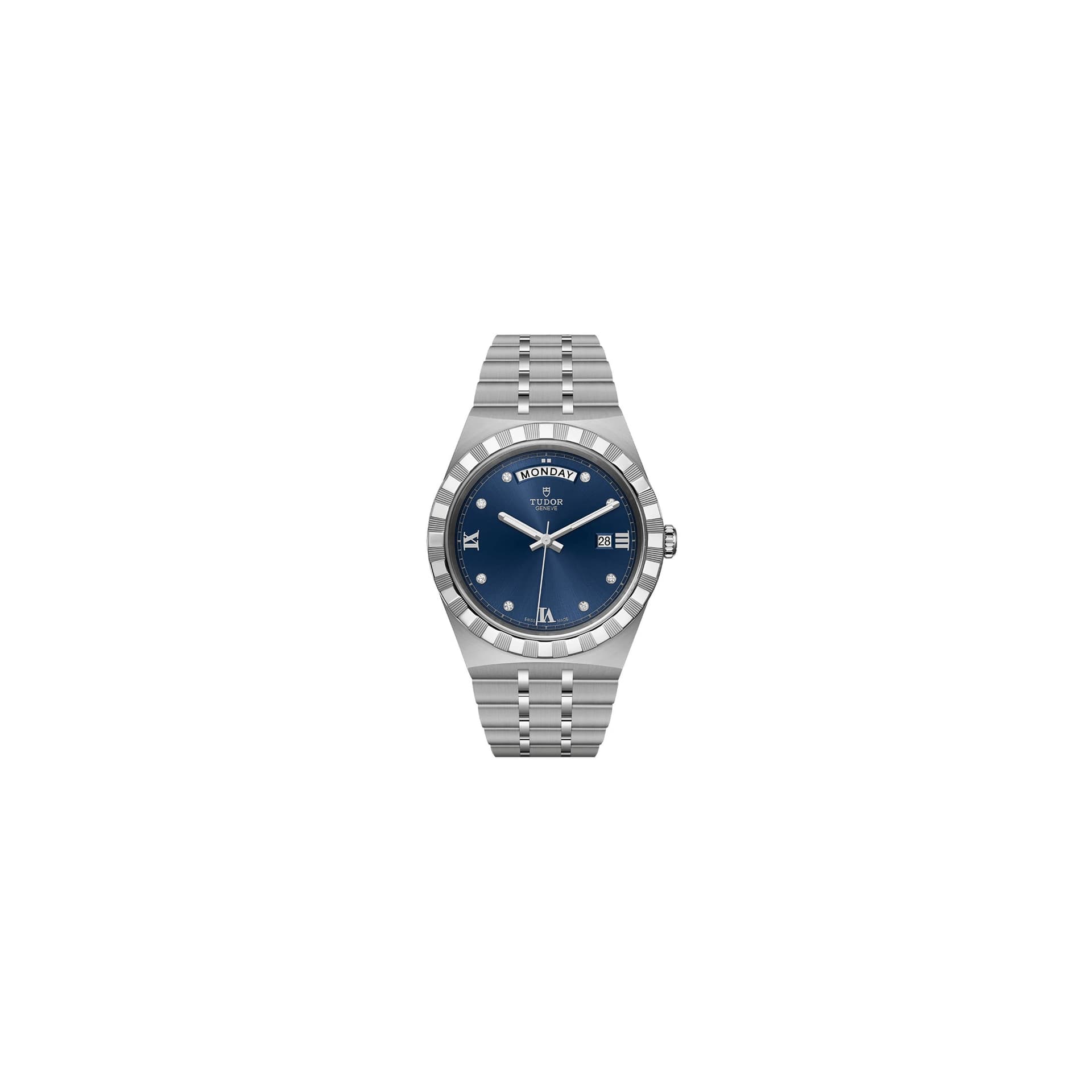 Tudor Montre Tudor Royal automatique guichet jour index diamants cadran bleu bracelet acier 41 mm
