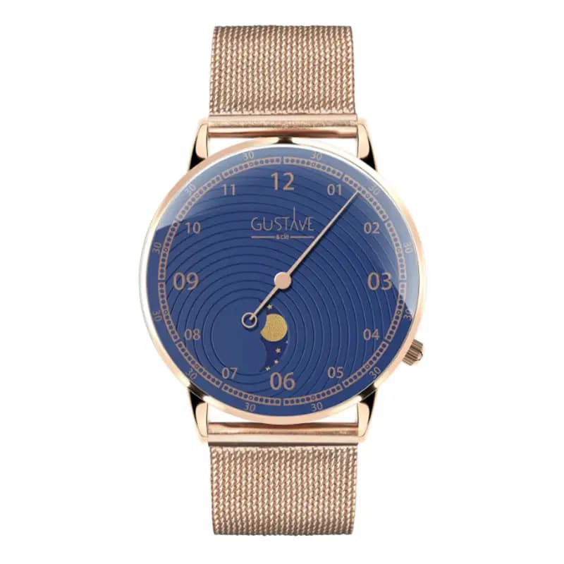 Gustave & Cie Montre 12H Georges Or Rose & Bleu Milanais Or Rose 36mm