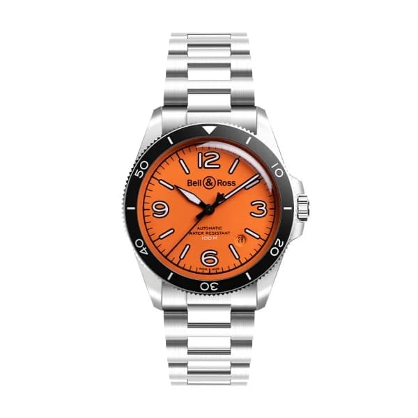 Bell & Ross Montre BELL &amp; ROSS BR V2-92 Orange Bracelet Acier