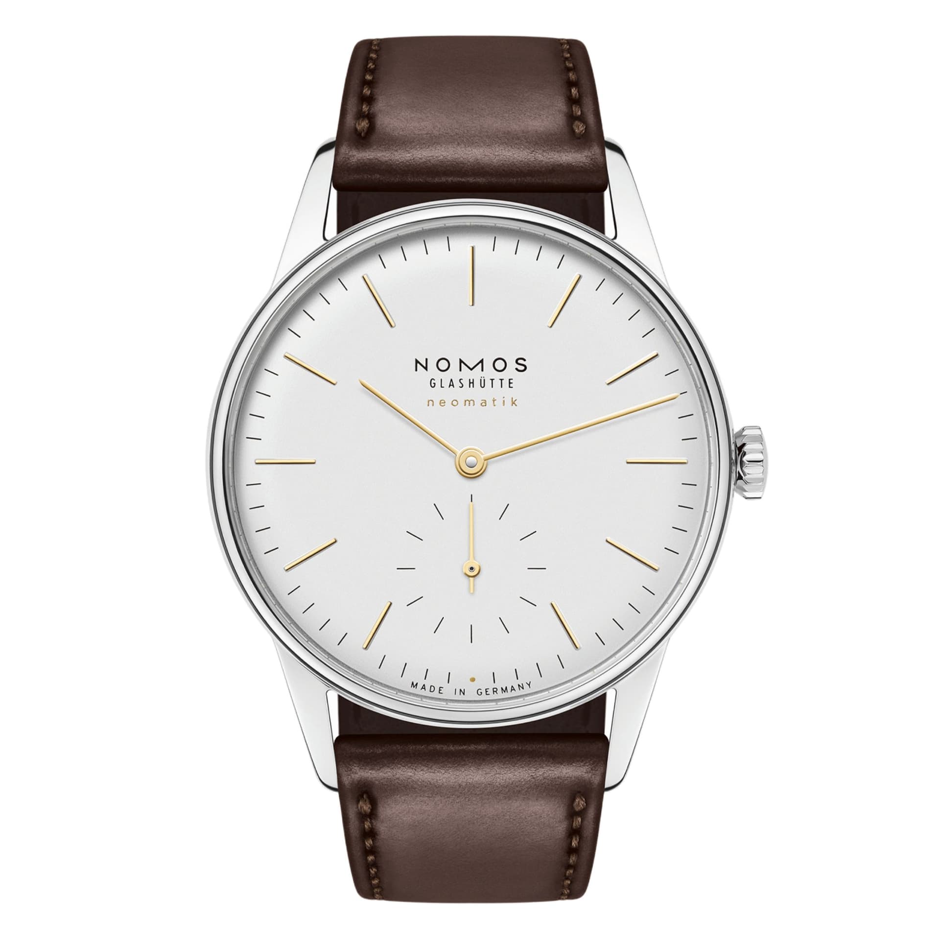Nomos Montre Nomos Orion Neomatik Doré automatique cadran galvanisé bracelet cuir marron 36,4 mm