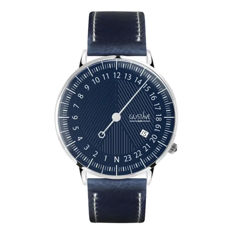 Gustave & Cie Montre 24H André Argent & Bleu PU Végétal Bleu Surpiqué 40mm