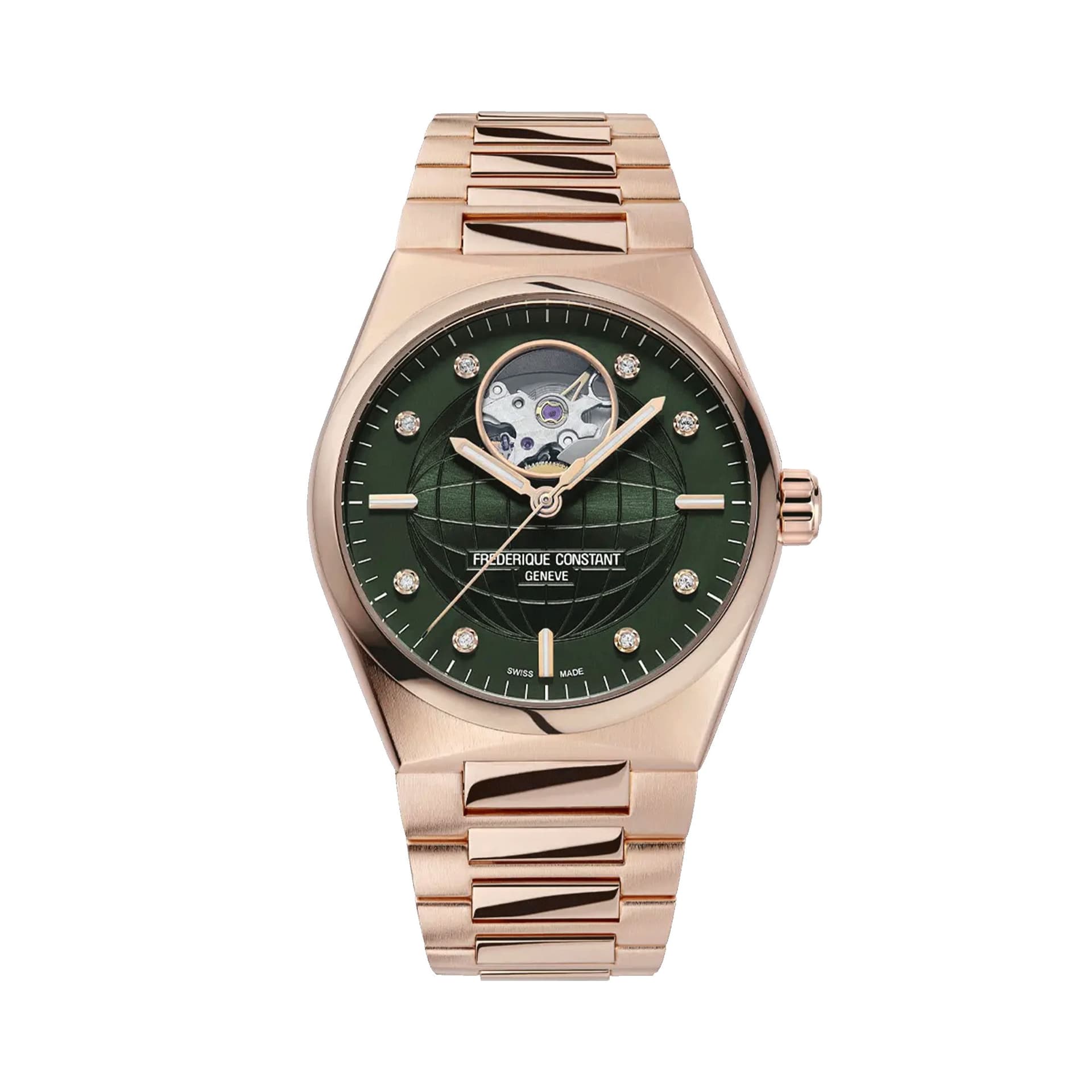Frédérique Constant Montre Frédérique Constant Highlife Ladies Heart Beat DLC Or rose automatique cadran vert bracelet acier 34 mm