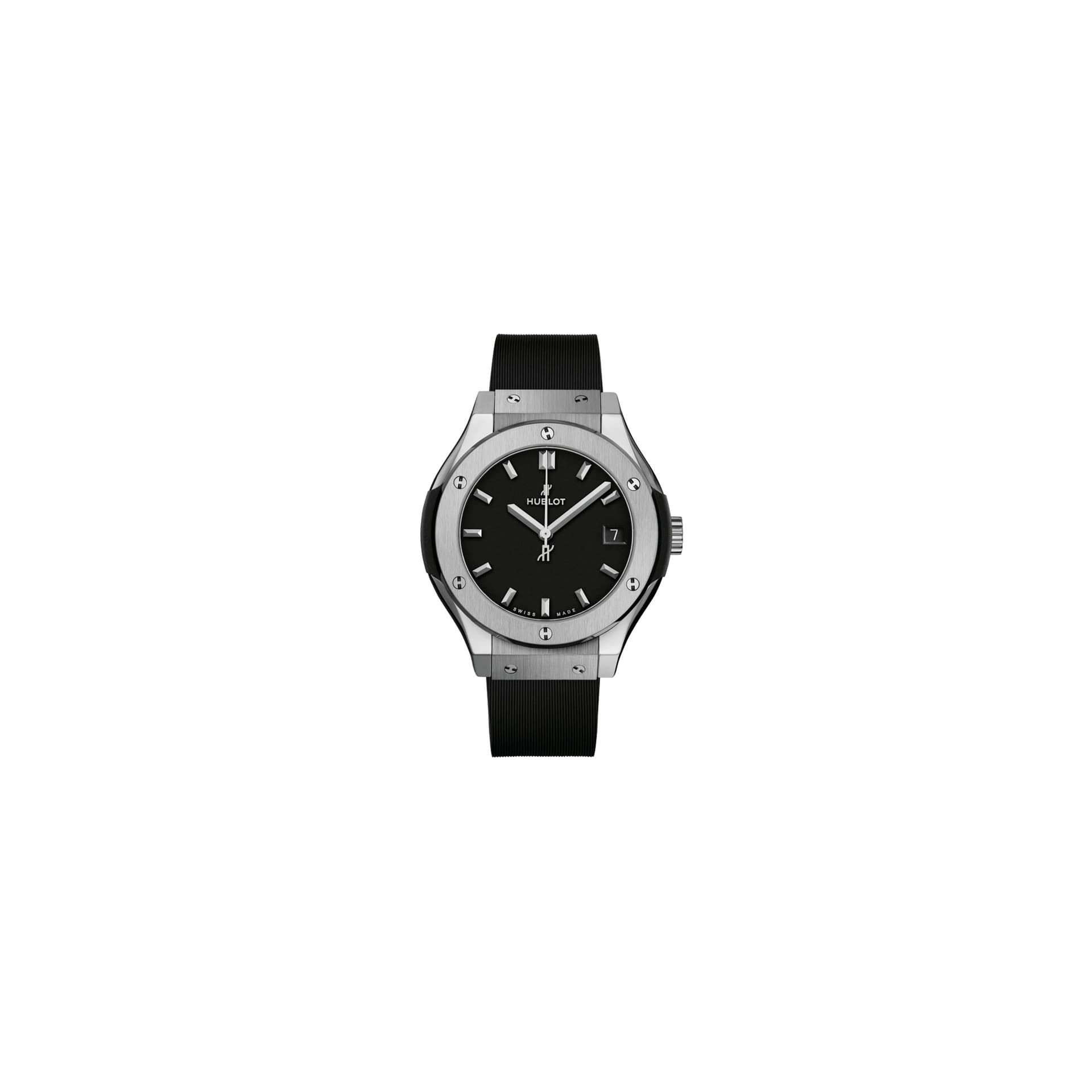 Hublot Montre Hublot Classic Fusion Titanium quartz cadran noir bracelet caoutchouc noir 33 mm
