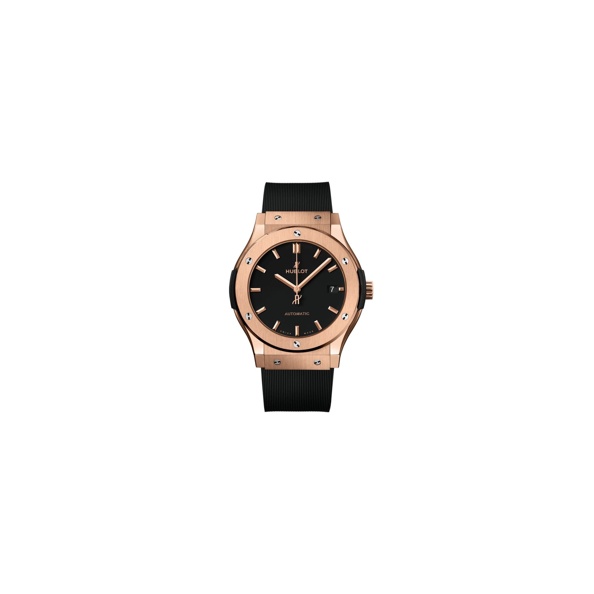 Hublot Montre Hublot Classic Fusion King Gold automatique cadran noir bracelet caoutchouc noir 45 mm