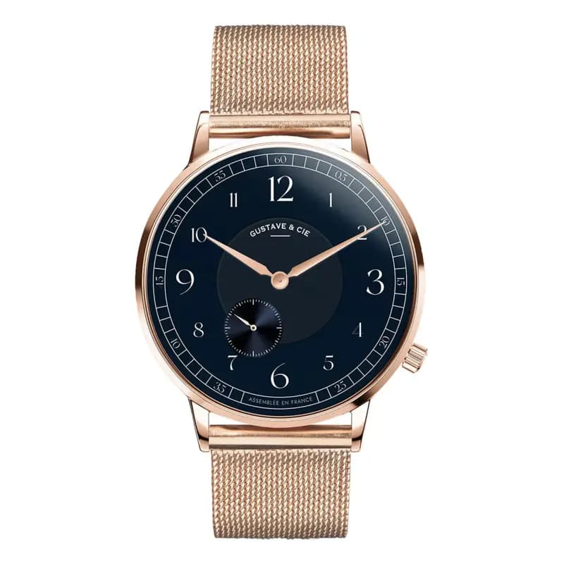 Gustave & Cie Montre 12H Hector Or Rose & Bleu Milanais Or Rose 36mm