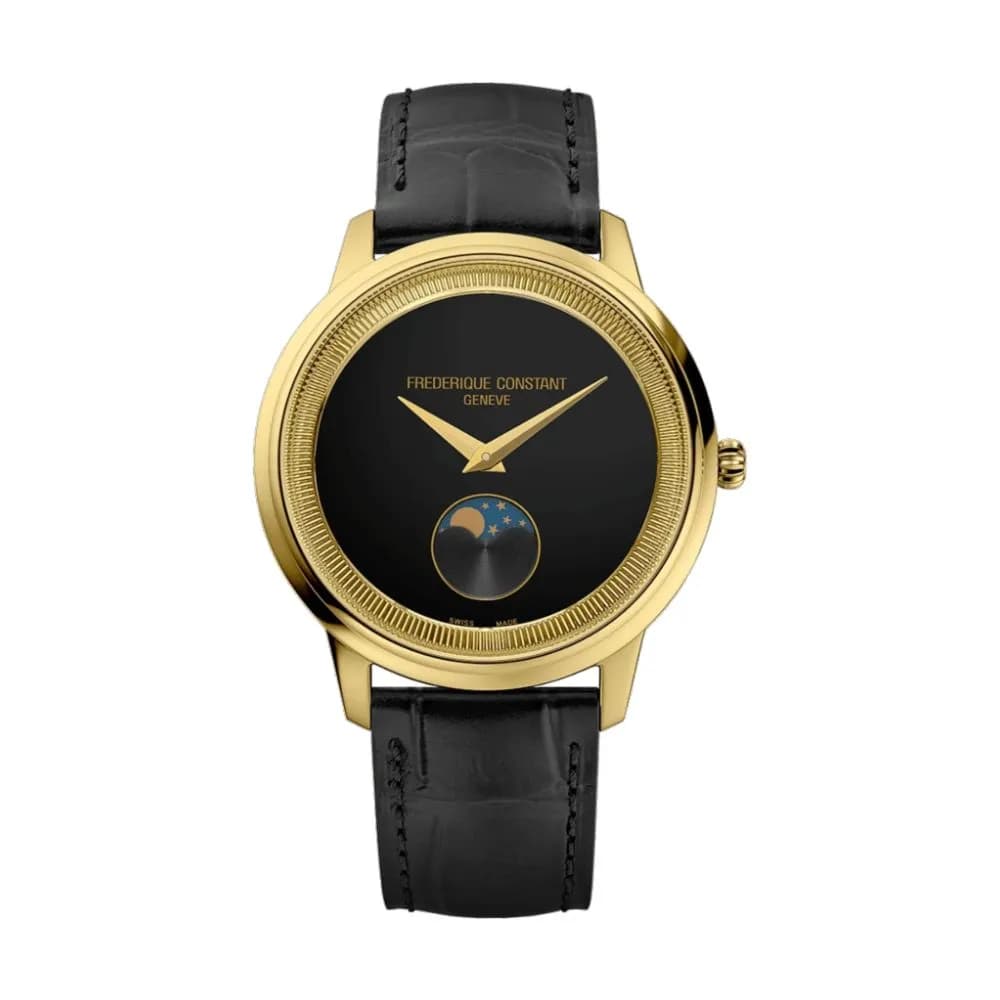 Frédérique Constant Montre Frédérique Constant Moneta Moonphase Quartz Cadran Noir Bracelet Cuir - FC-206B3S5