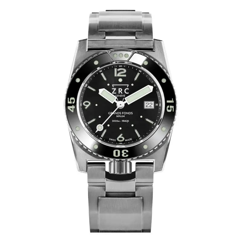 ZRC Montre ZRC GRANDS FONDS MN64 FULL Titane automatique cadran noir bracelet titane 41,5 mm