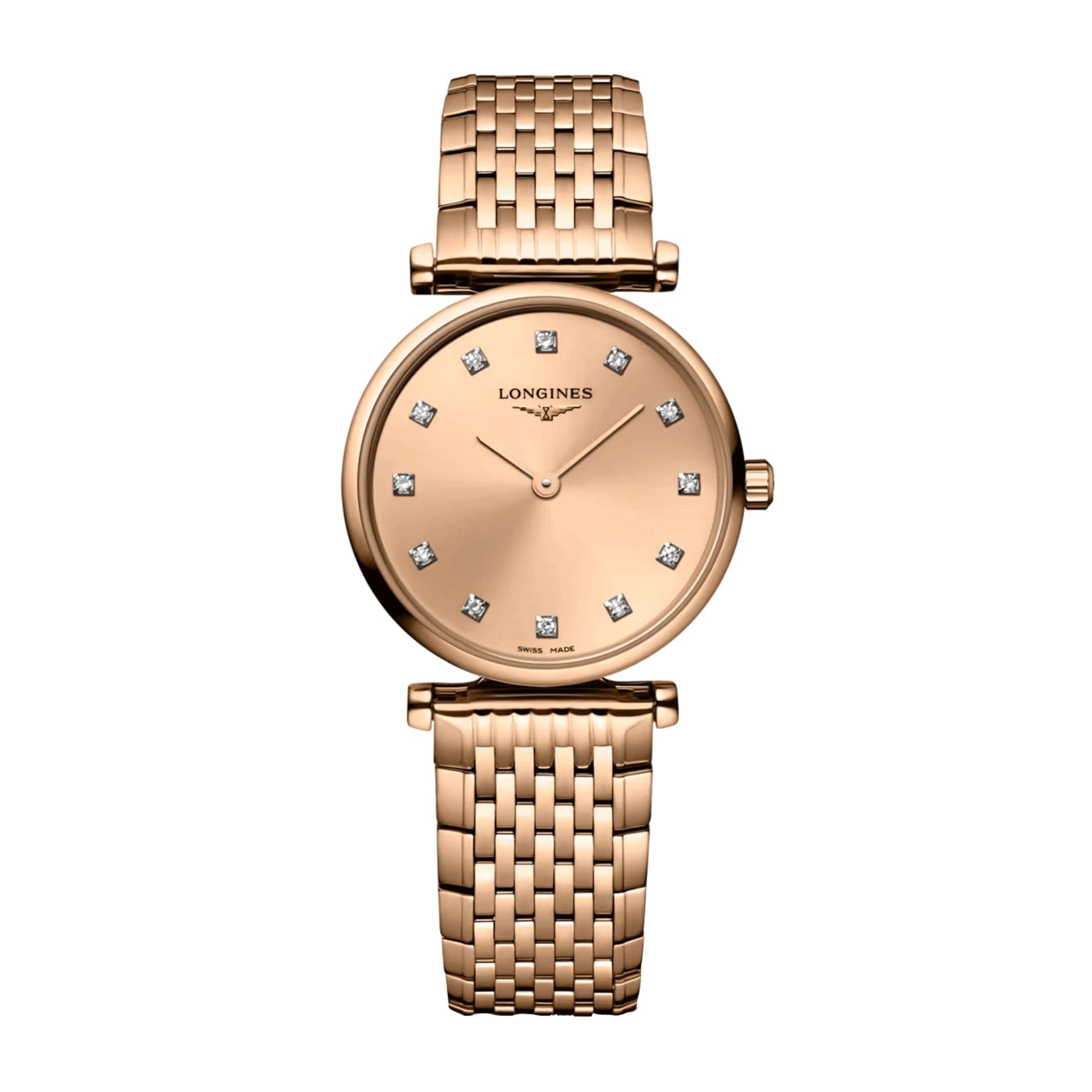Longines Montre Longines la Grande Classique PVD rose quartz index diamants cadran rouge bracelet acier PVD 24 mm