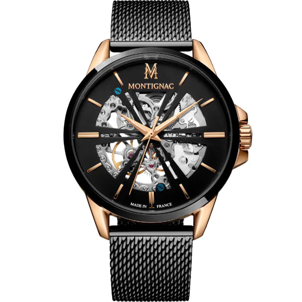 Montignac Montre Automatique Montignac Collection Rond en Acier et PVD Noir
