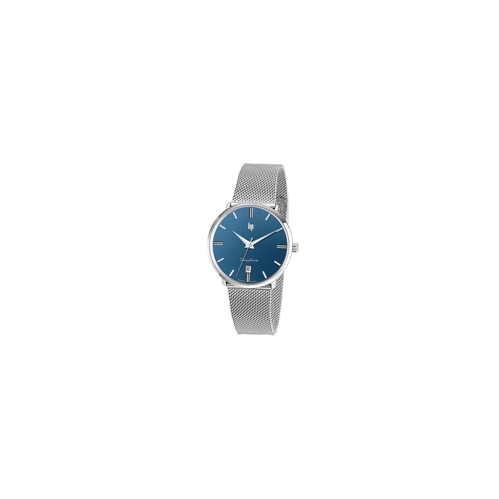 Lip Montre Lip Dauphine quartz cadran bleu bracelet maille milanaise 38 mm