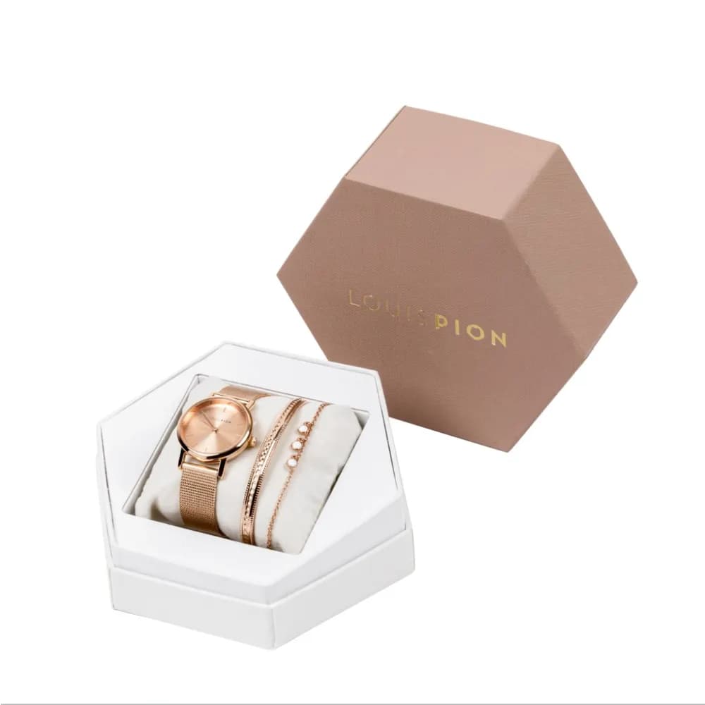 Louis Pion Coffret Montre quartz Femme Nina Doré rose