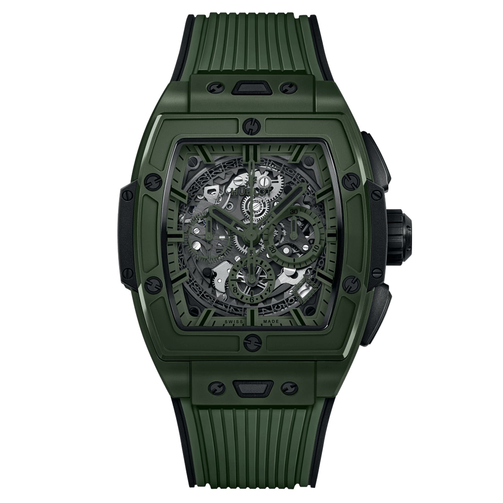 Hublot Montre Hublot Spirit of Big Bang Dark Green Ceramic automatique cadran squelette bracelet caoutchouc vert 42 mm