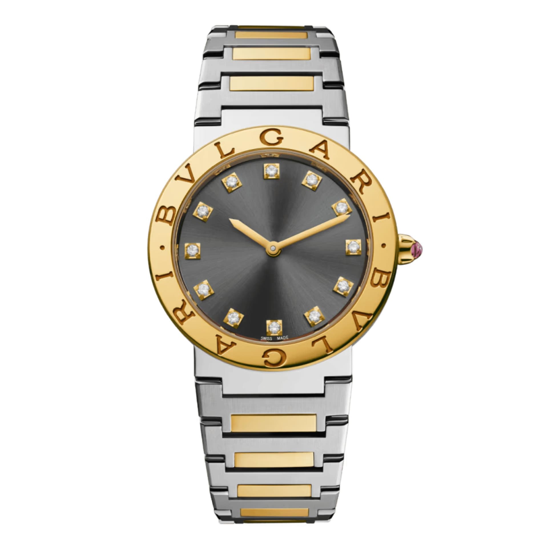 Bulgari Montre Bulgari Bvlgari Bvlgari quartz index diamants cadran gris bracelet acier et or jaune 33 mm