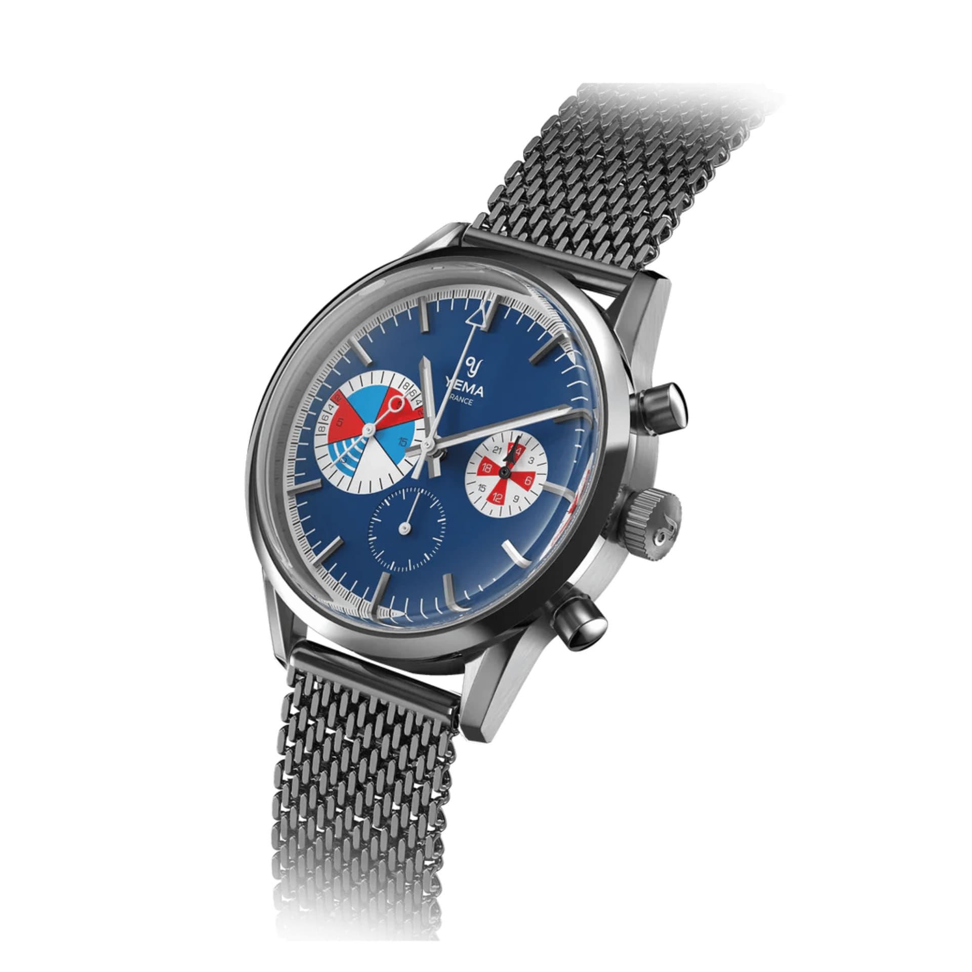 Yema Montre Yema Yachtingraf Croisière Meca-Quartz cadran bleu bracelet acier milanais 38,5 mm