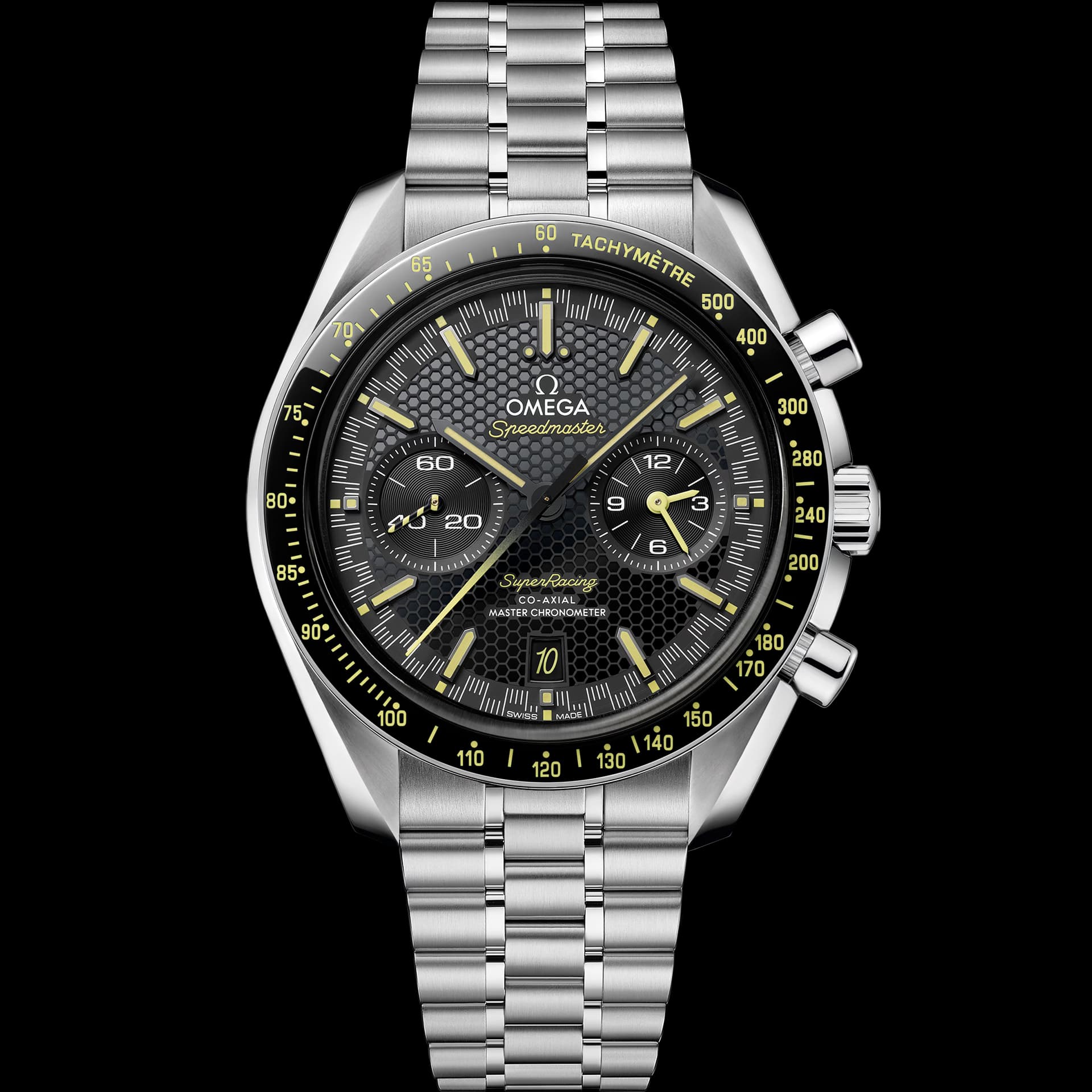 Omega Montre Omega Speedmaster Super Racing Chronographe Co-Axial Master Chronometer automatique cadran noir bracelet acier 44,25 mm