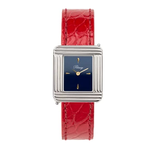 Poiray Montre Poiray Ma Première Acier Cadran Bleu Bracelet Alligator Rouge