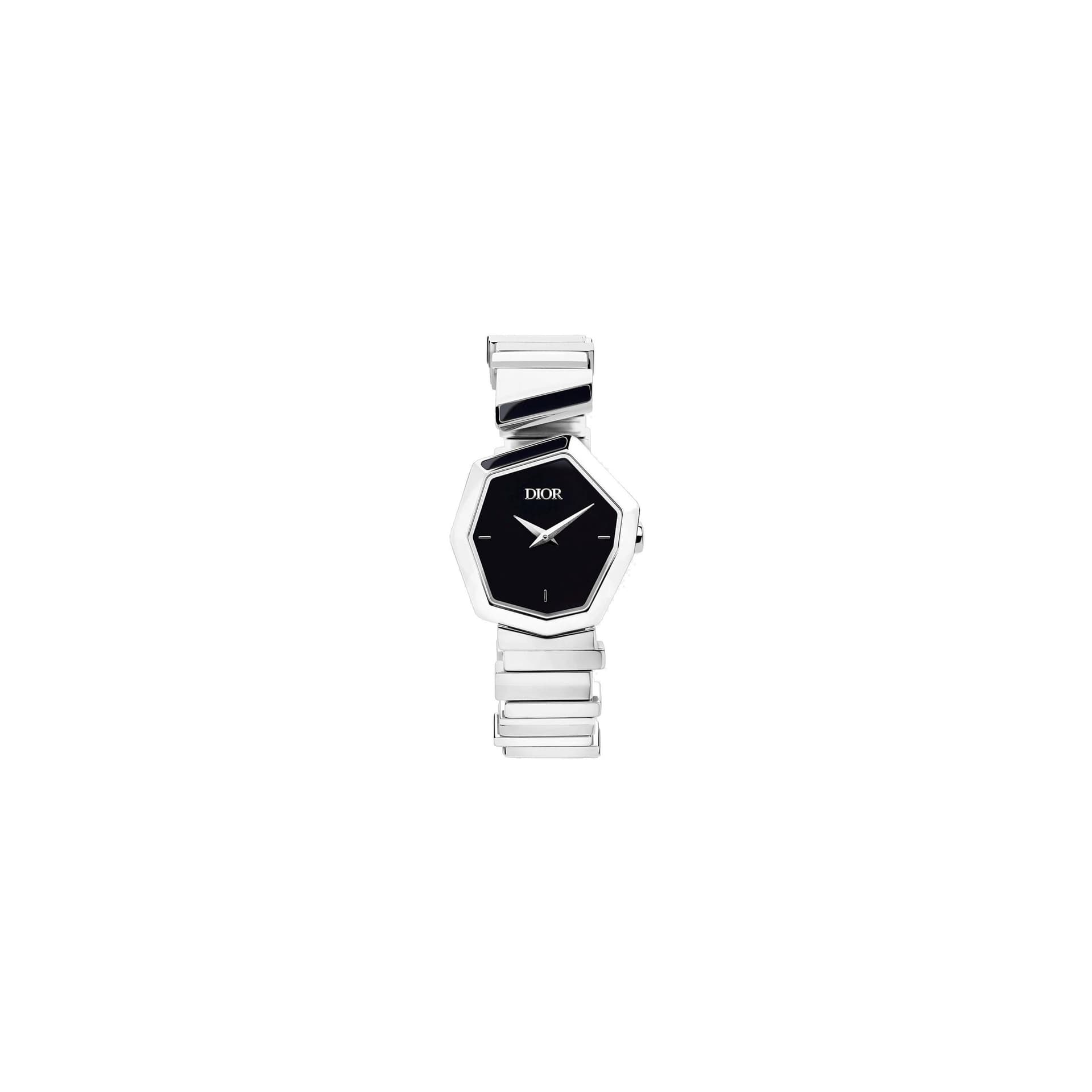 Dior Montre Dior GEM cadran noir 27 mm bracelet acier et nacre noire 14,5 cm