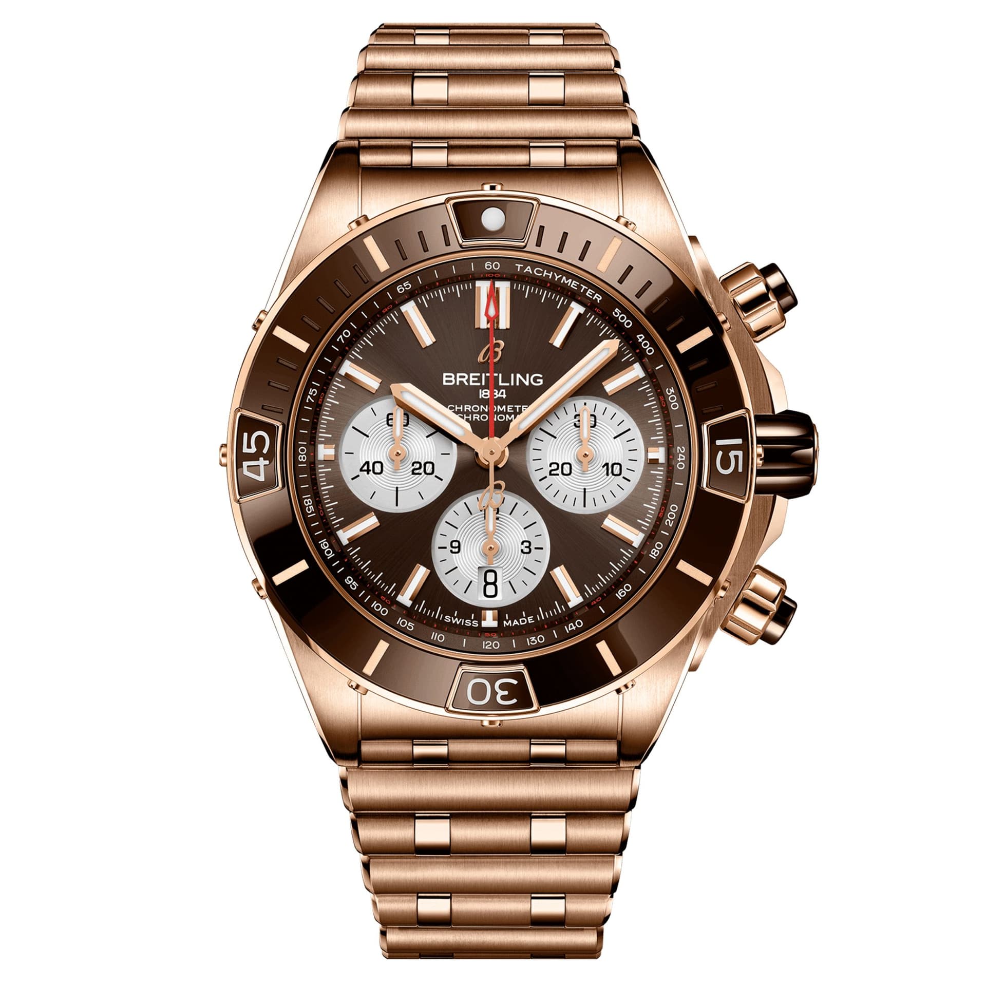 Breitling Montre Breitling Super Chronomat B01 Or rose automatique cadran marron bracelet or rose 44 mm