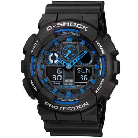 Casio Montre GShock Classic - Série GA-100 - Noir & Bleu 55.1 x 51.9 mm- GA-100-1A2