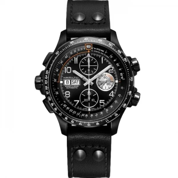 Hamilton Montre Hamilton Khaki Aviation X-Wind Auto Chrono Cadran Noir Bracelet Cuir 45 mm
