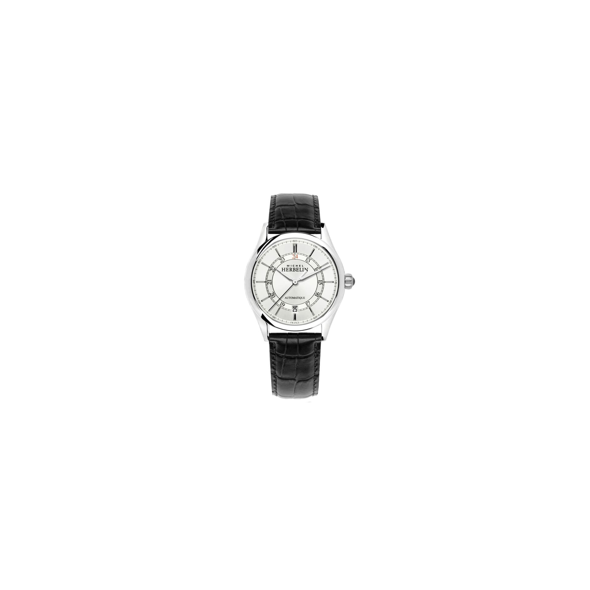 Michel Herbelin Montre Michel Herbelin Classiques 24H automatique cadran gris bracelet cuir noir 39 mm