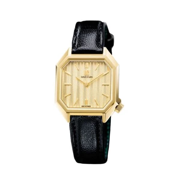 March LA.B Montre March LA.B Milady Mansart Electrique Chevrons Or Chevreau Noir