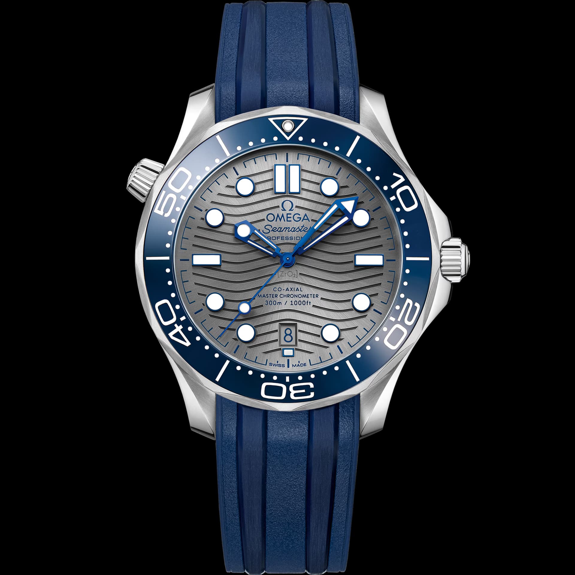 Omega Seamaster 42 mm, acier sur bracelet caoutchouc