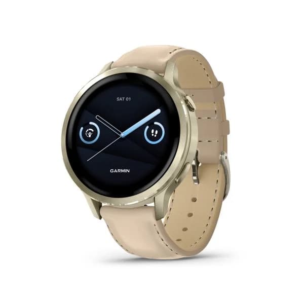 Garmin Montre Garmin Venu 4 - 41 mm Lunar Gold bracelet cuir beige + silicone ivoire