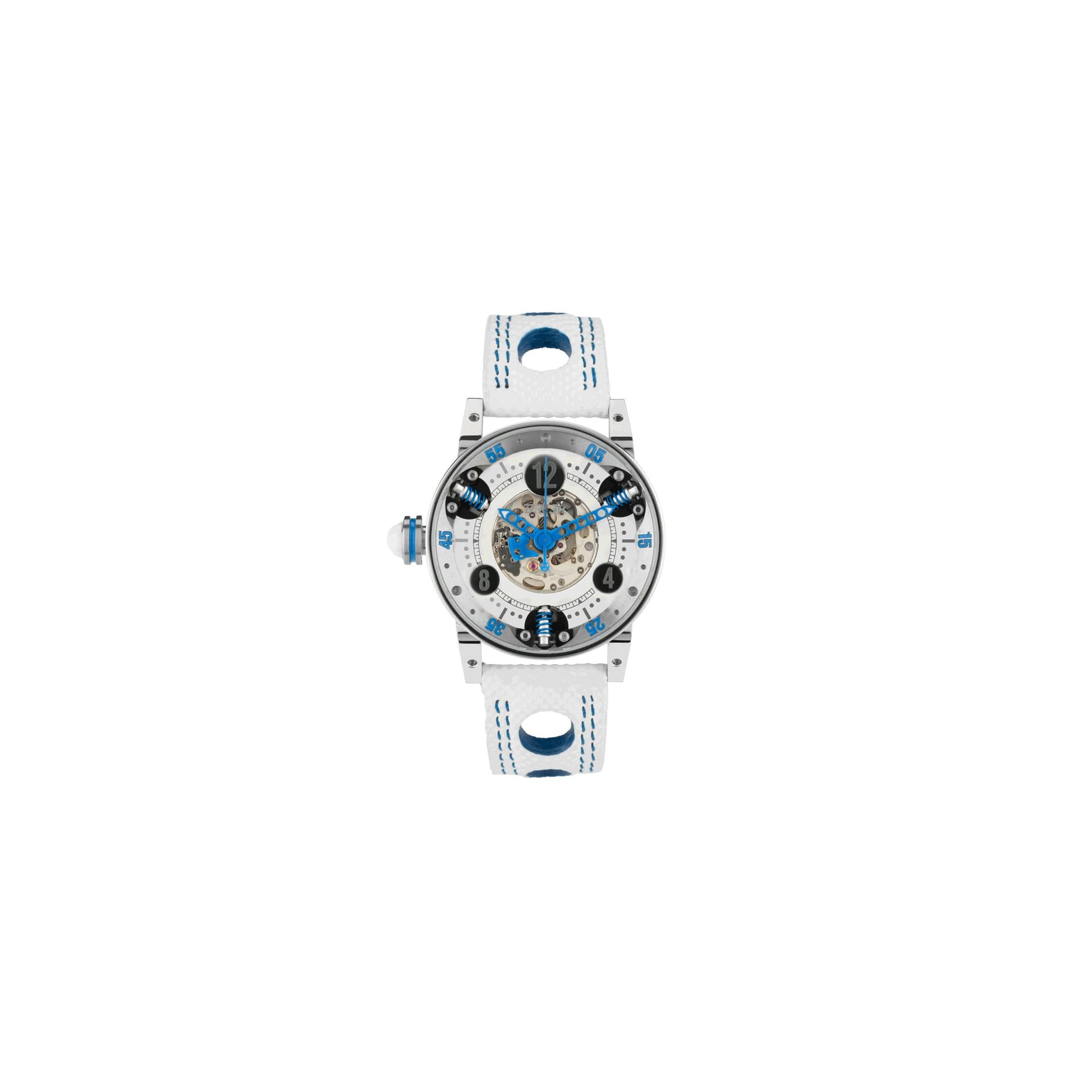BRM Montre BRM GF7 automatique inox cadran squeletté blanc aiguilles bleues 38 mm