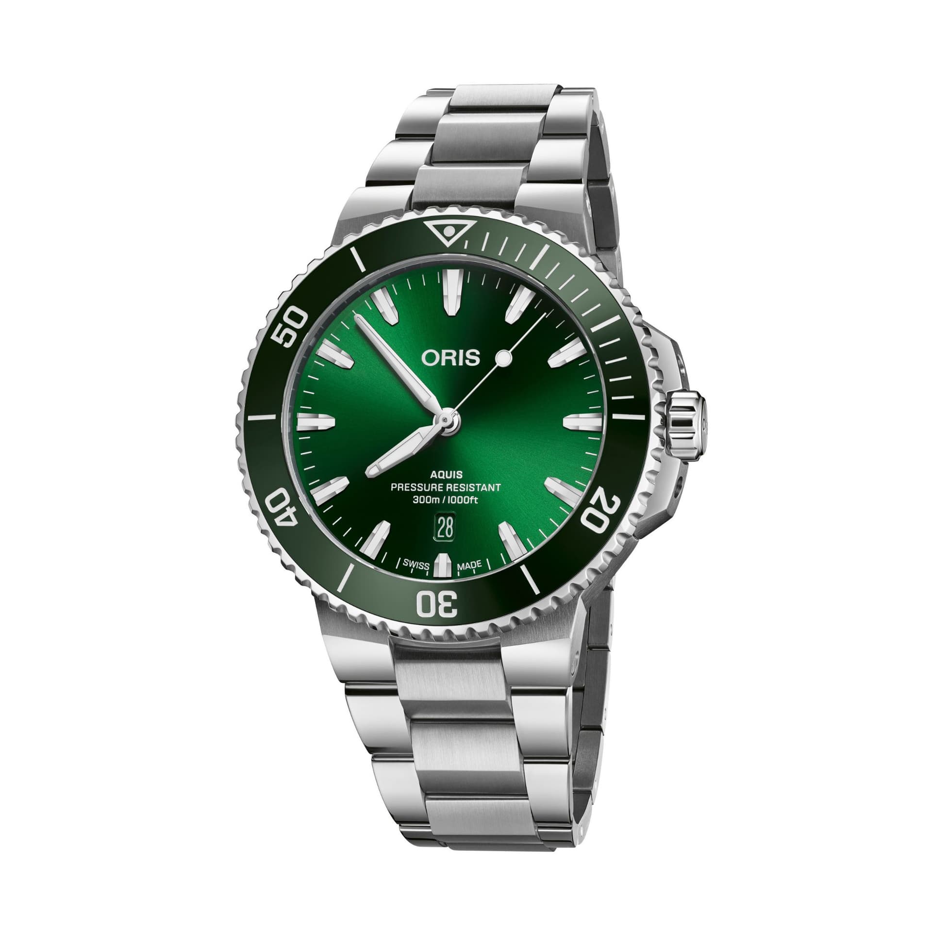 Oris Montre Oris Plongée Aquis Date Calibre 733 automatique cadran vert bracelet acier 43,5 mm