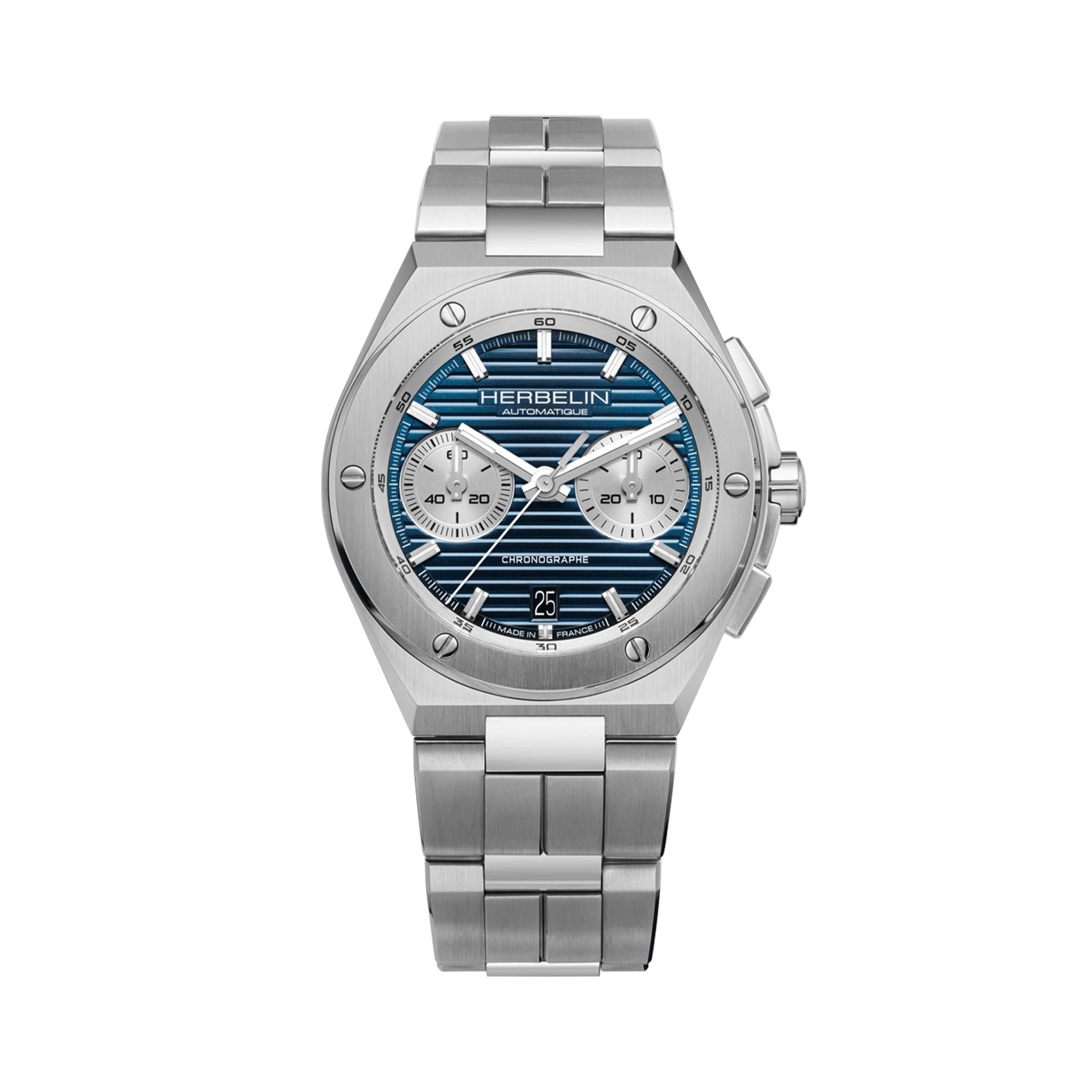 Michel Herbelin Montre Herbelin Cap Camarat Chronographe Automatique cadran bleu bracelet acier 42 mm