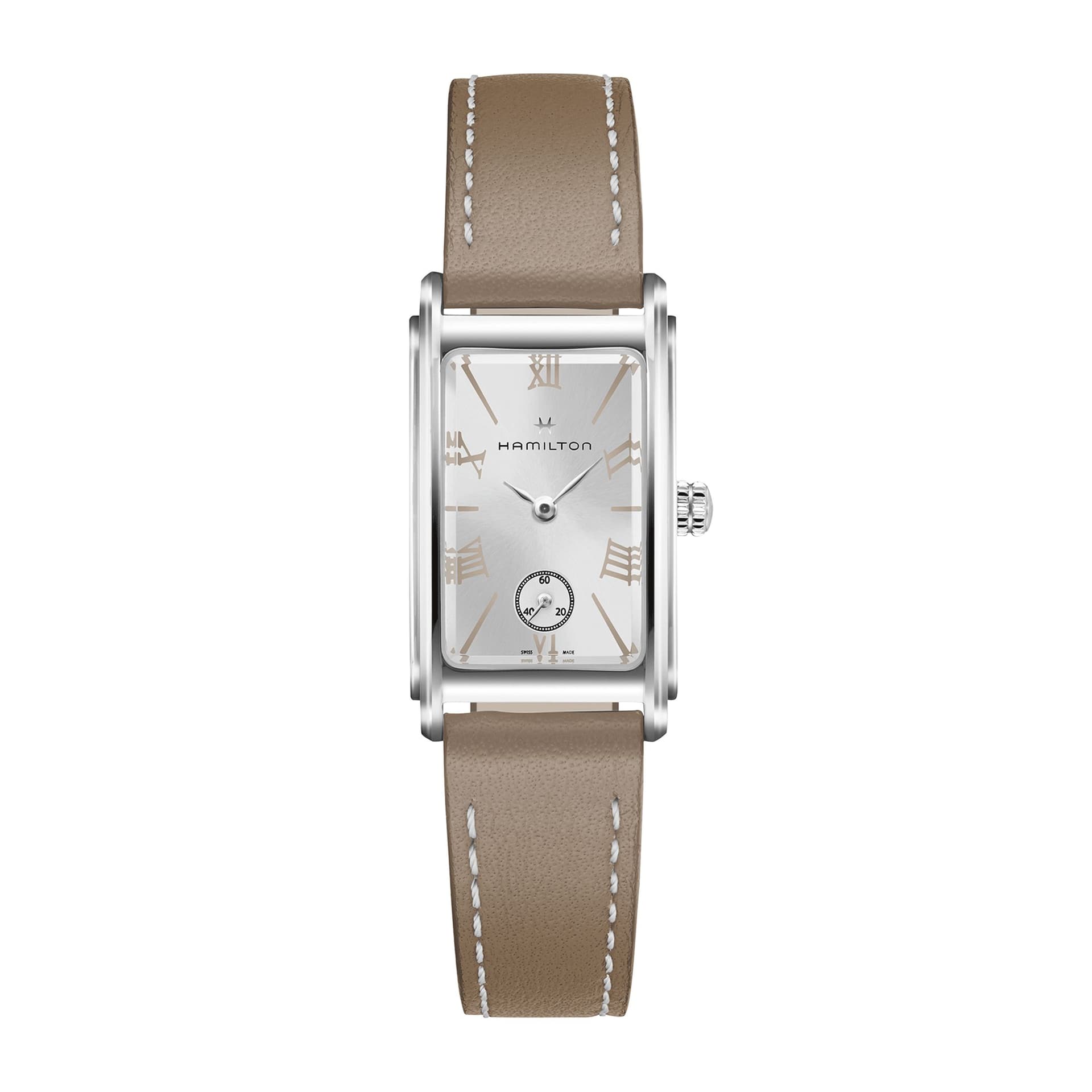 Hamilton Montre Hamilton American Classic Ardmore quartz cadran argenté bracelet cuir taupe 18,7 x 27 mm