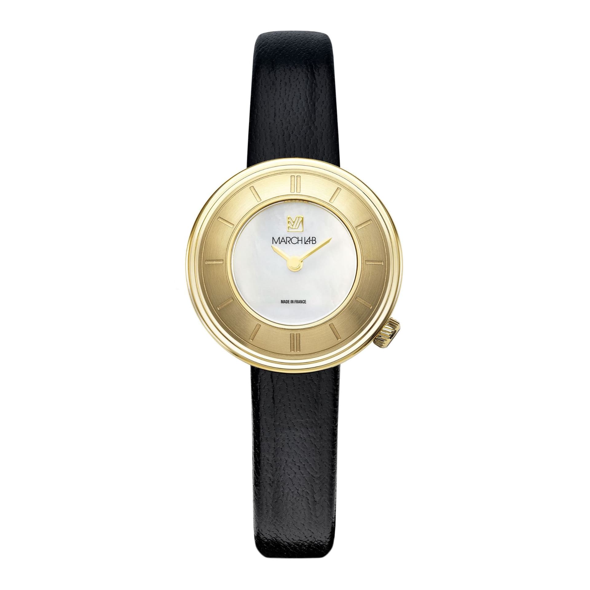 March LA.B Montre March LA.B Lady VOLANTE Nacre cadran blanc bracelet cuir noir 30 mm