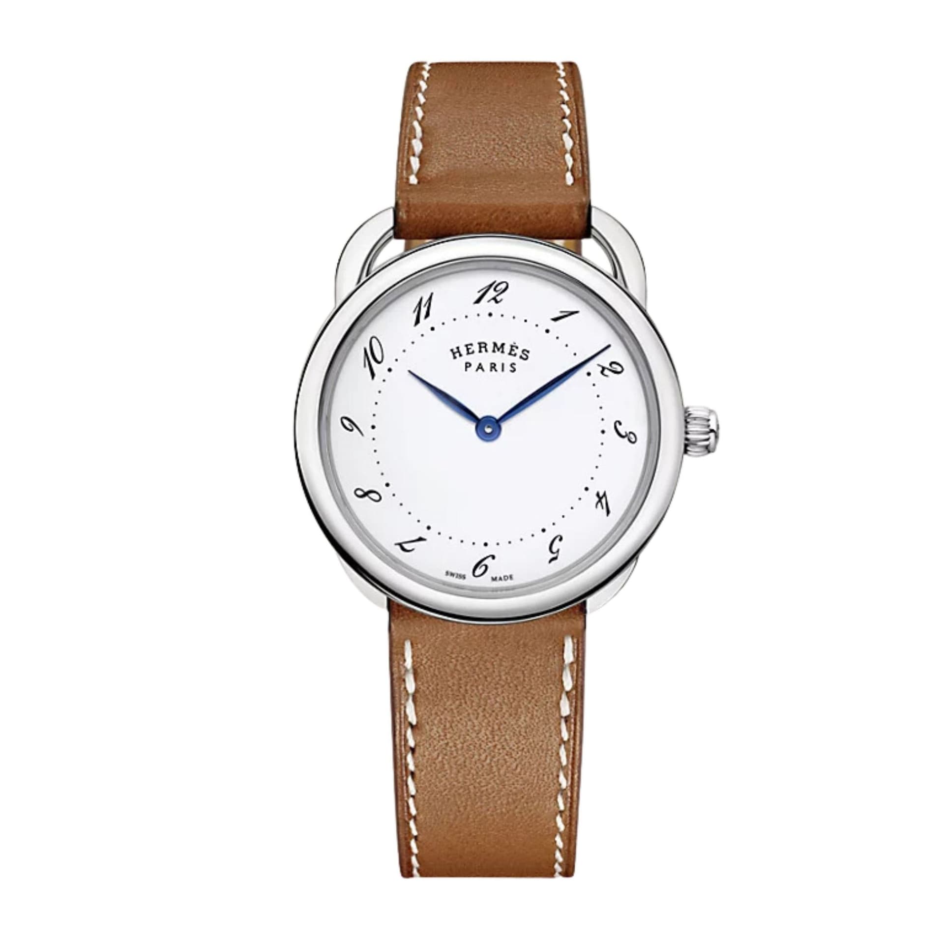 Hermès Montre HERMÈS Arceau Grand Modèle quartz cadran laqué blanc bracelet cuir marron 36 mm