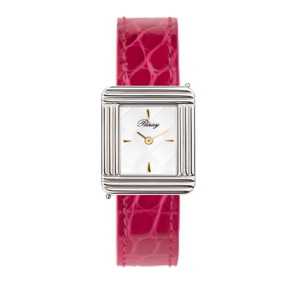 Poiray Montre Poiray Ma Première Cadran Blanc Texturé Bracelet Alligator Rose