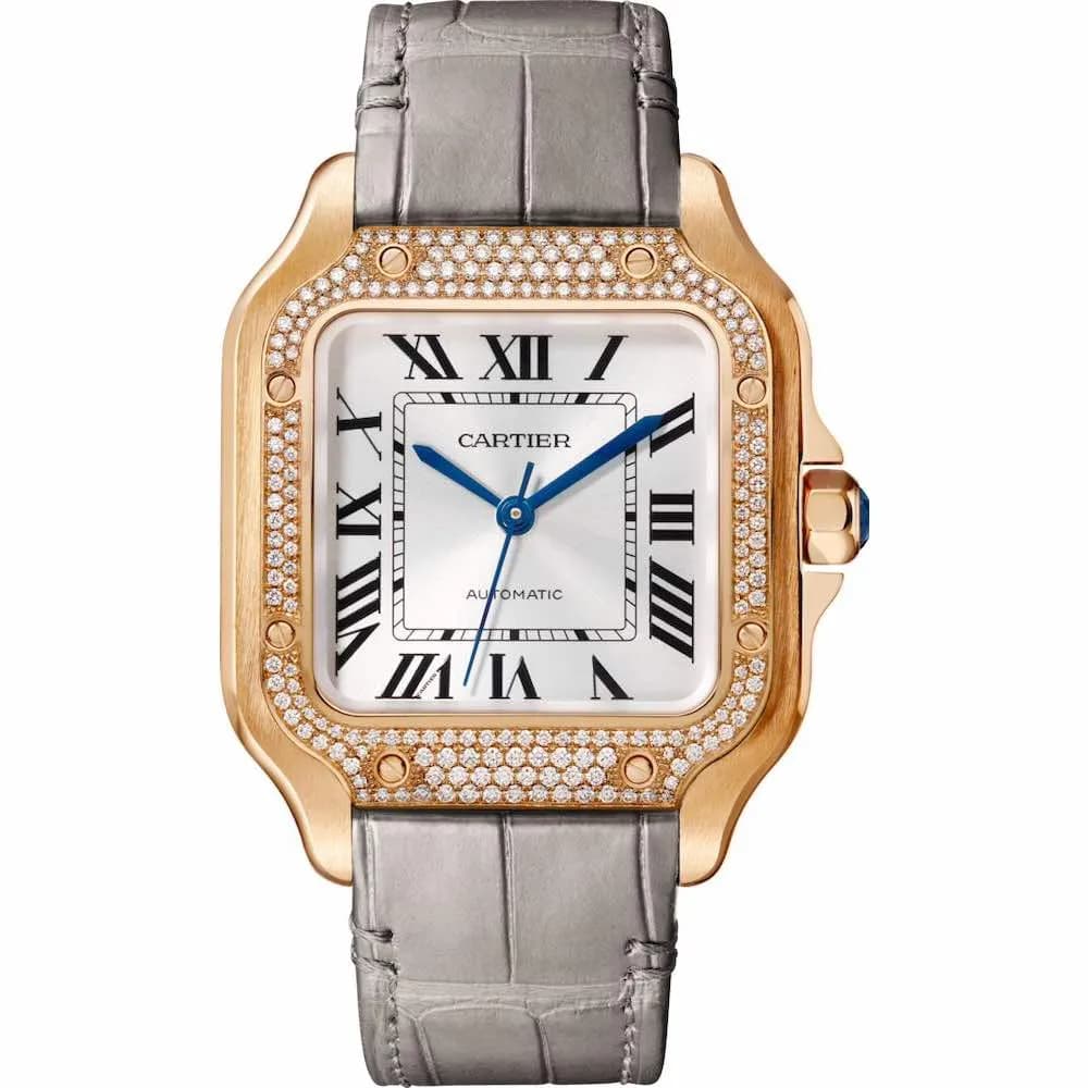 Cartier Santos — or rose et cadran argenté