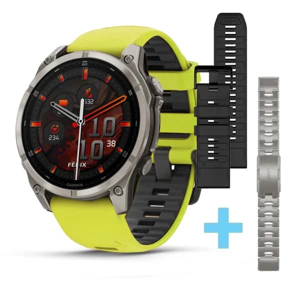 Garmin Montre Garmin Fenix 8 47mm AMOLED Sapphire Titane Bracelet Jaune + Noir + Titane