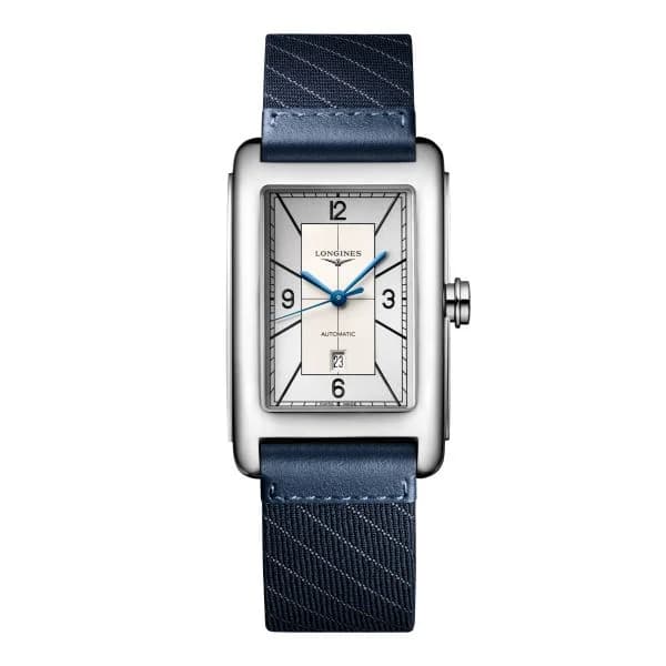 Longines Montre Longines DolceVita Cadran Argent Bracelet Cuir Bleu