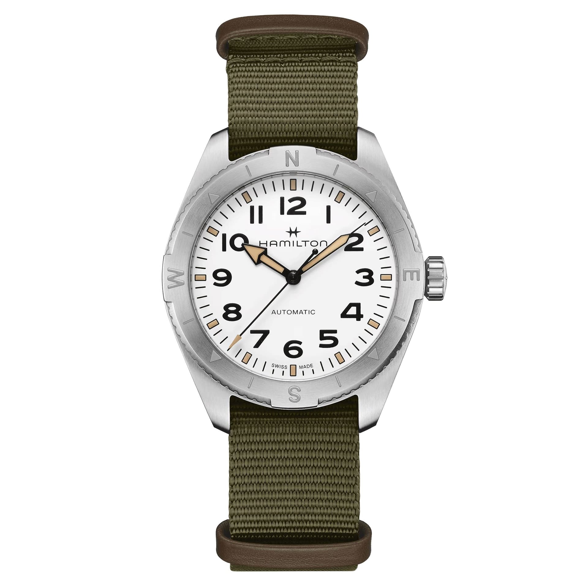 Hamilton Montre Hamilton Khaki Field Expedition automatique cadran blanc bracelet NATO vert 41 mm