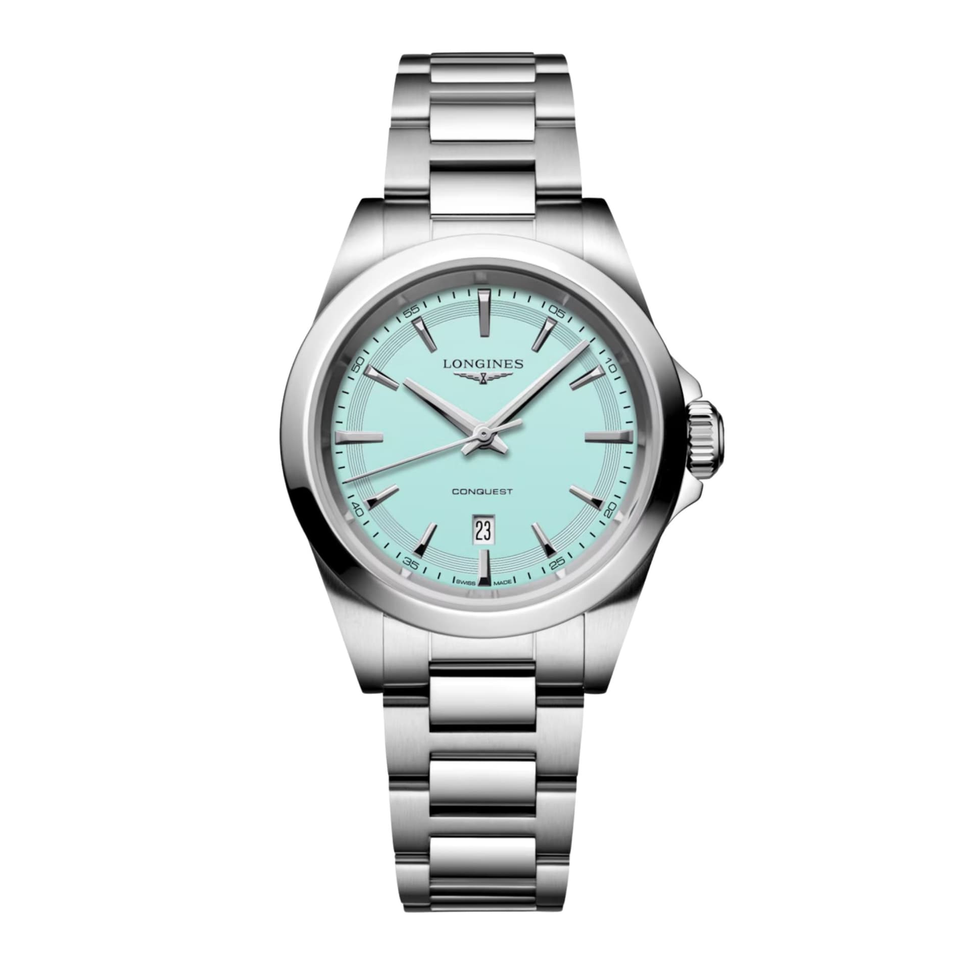 Longines Montre Longines Conquest quartz cadran bleu menthe bracelet acier 30 mm
