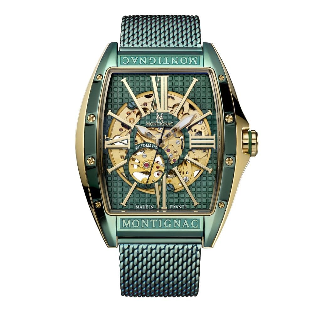 Montignac Montre automatique Homme Tonneau Vert, Doré