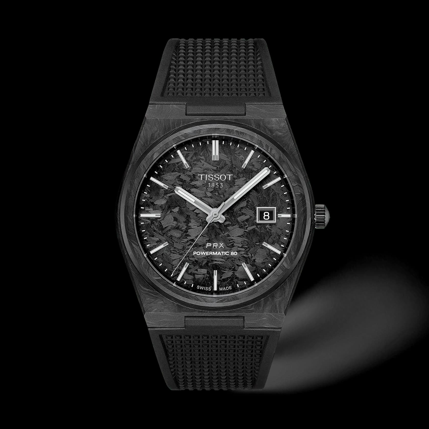 Tissot PRX Carbone 40.5mm — cadran noir