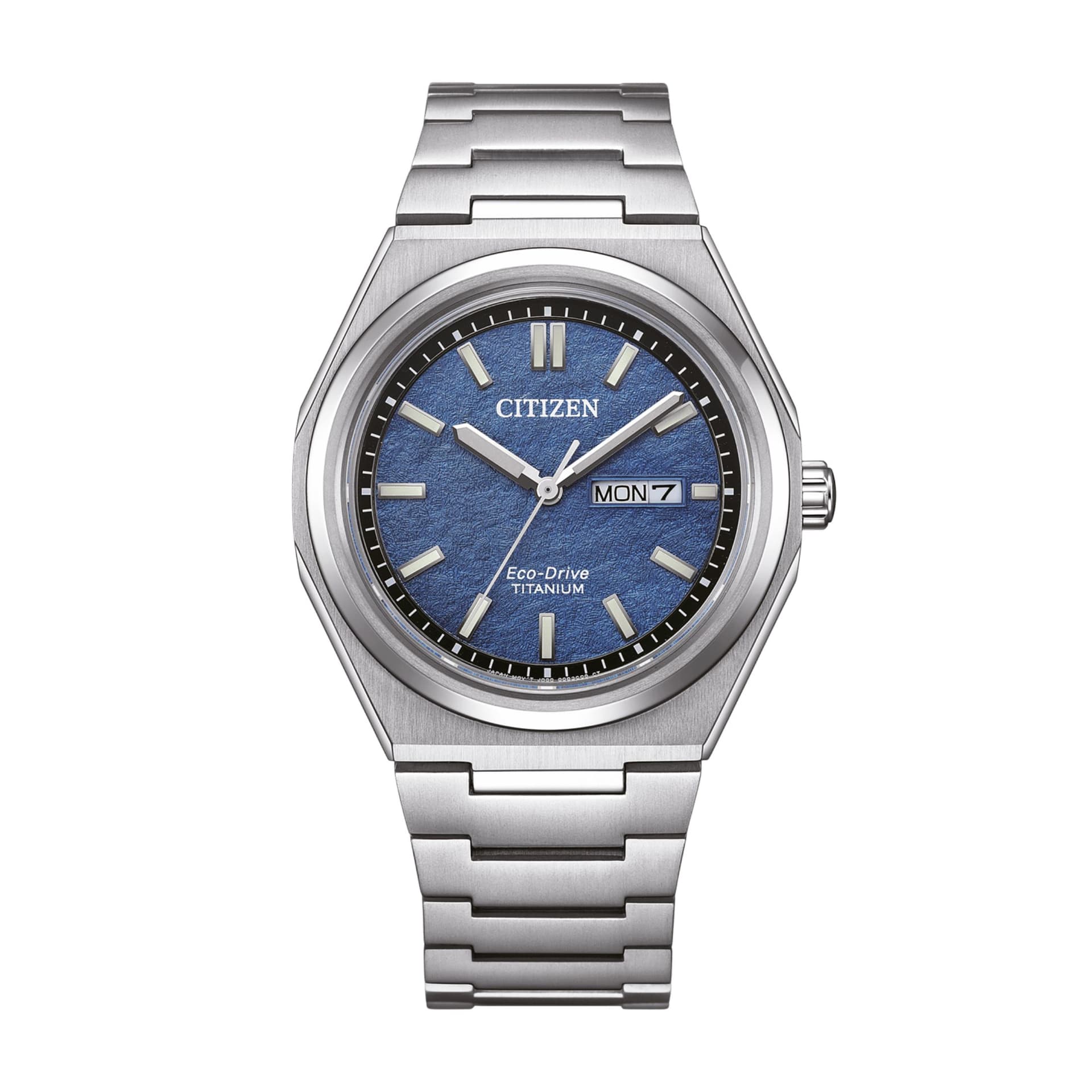 Citizen Montre Citizen Super Titanium Day-Date Eco-Drive cadran bleu bracelet titane 39,5 mm