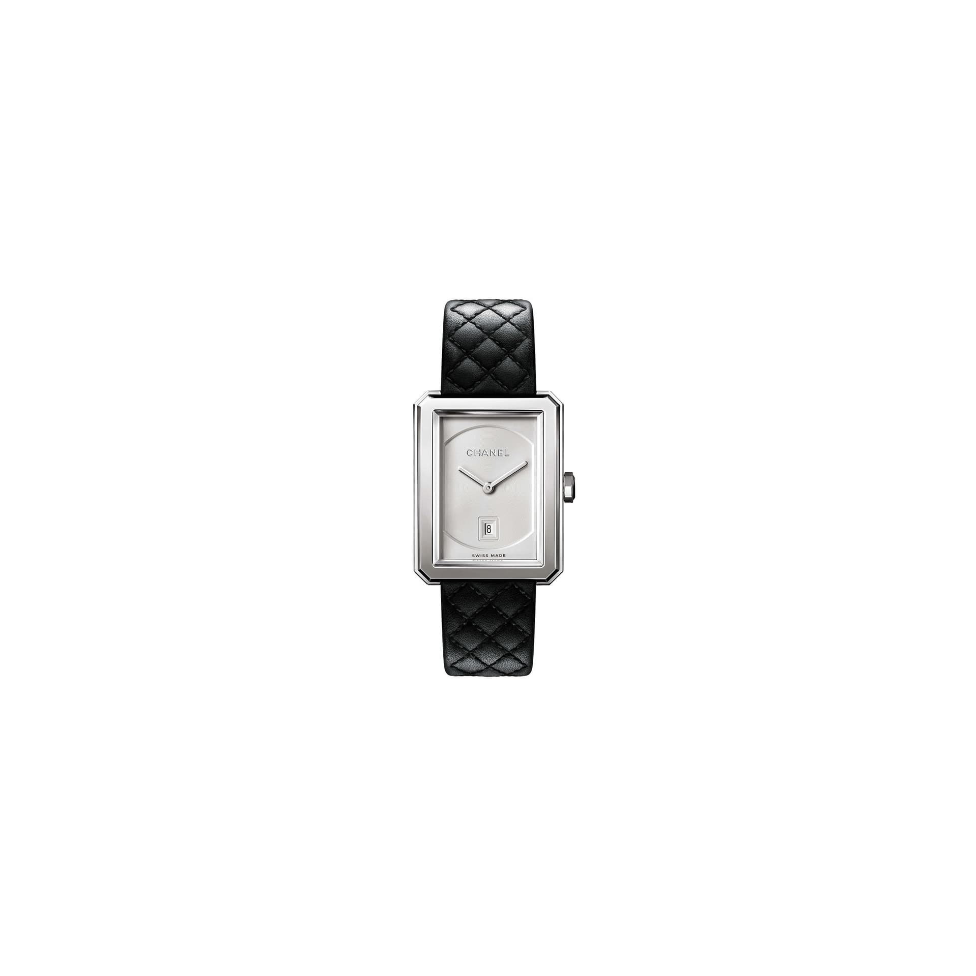 Chanel Montre CHANEL BOY∙FRIEND Moyen modèle cadran blanc bracelet cuir noir 34,6 x 26,7 mm