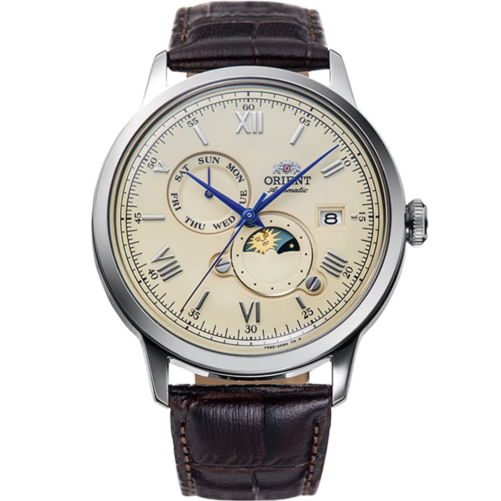 Orient Montre Automatique Orient Collection Classic Sun &amp; Moon en Cuir Marron