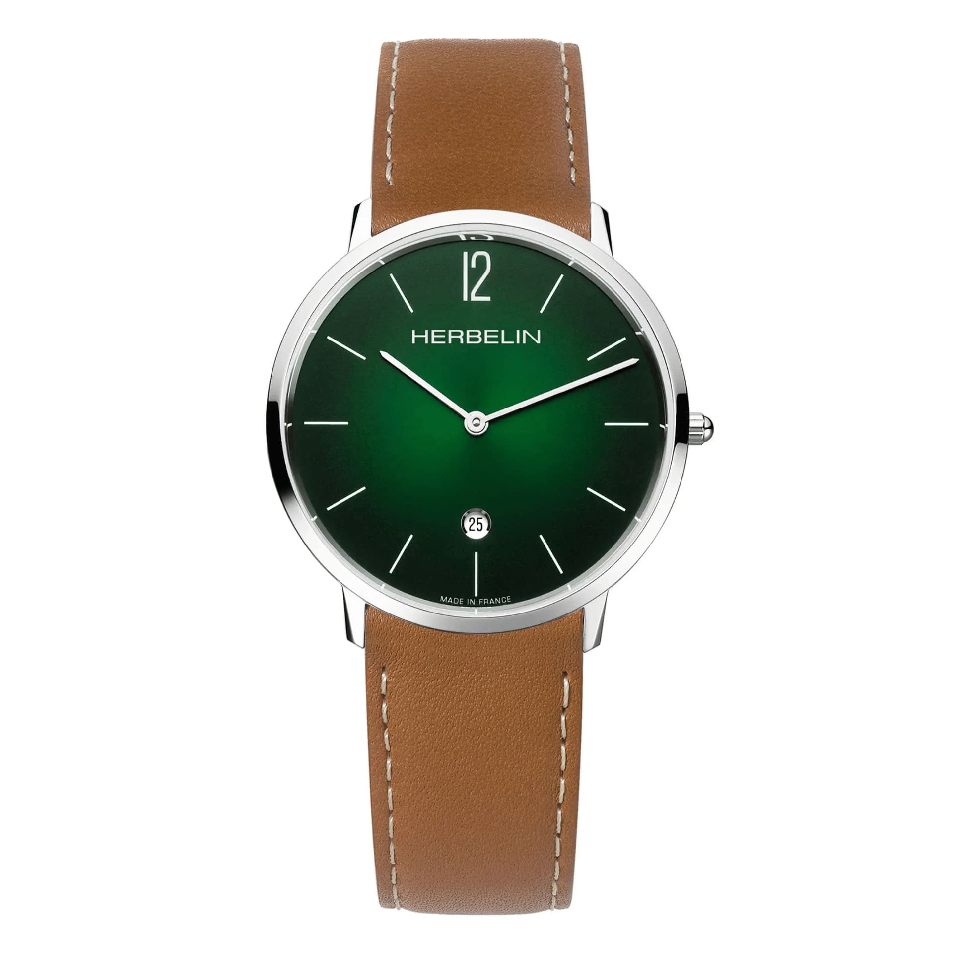 Michel Herbelin Montre Michel Herbelin City quartz cadran vert bracelet cuir brun 38,7 mm