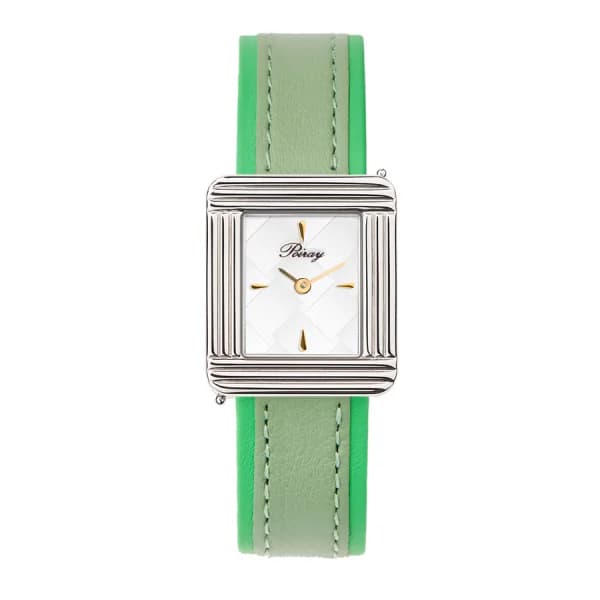 Poiray Montre Poiray Ma Première Cadran Blanc Texturé Bracelet Veau Sellier Olive